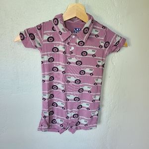Kickee Pants Raisin Tractor Bamboo Collared Shortie Romper